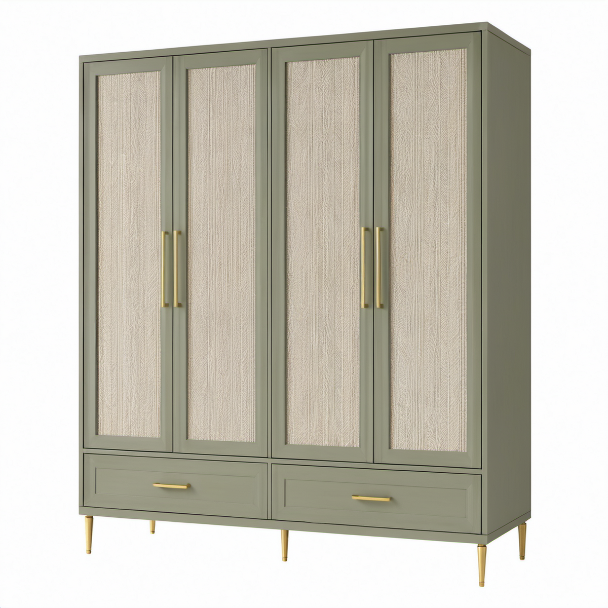 Armario de madera con paneles de tela de poliéster, 200x180x60 cm, verde oliva