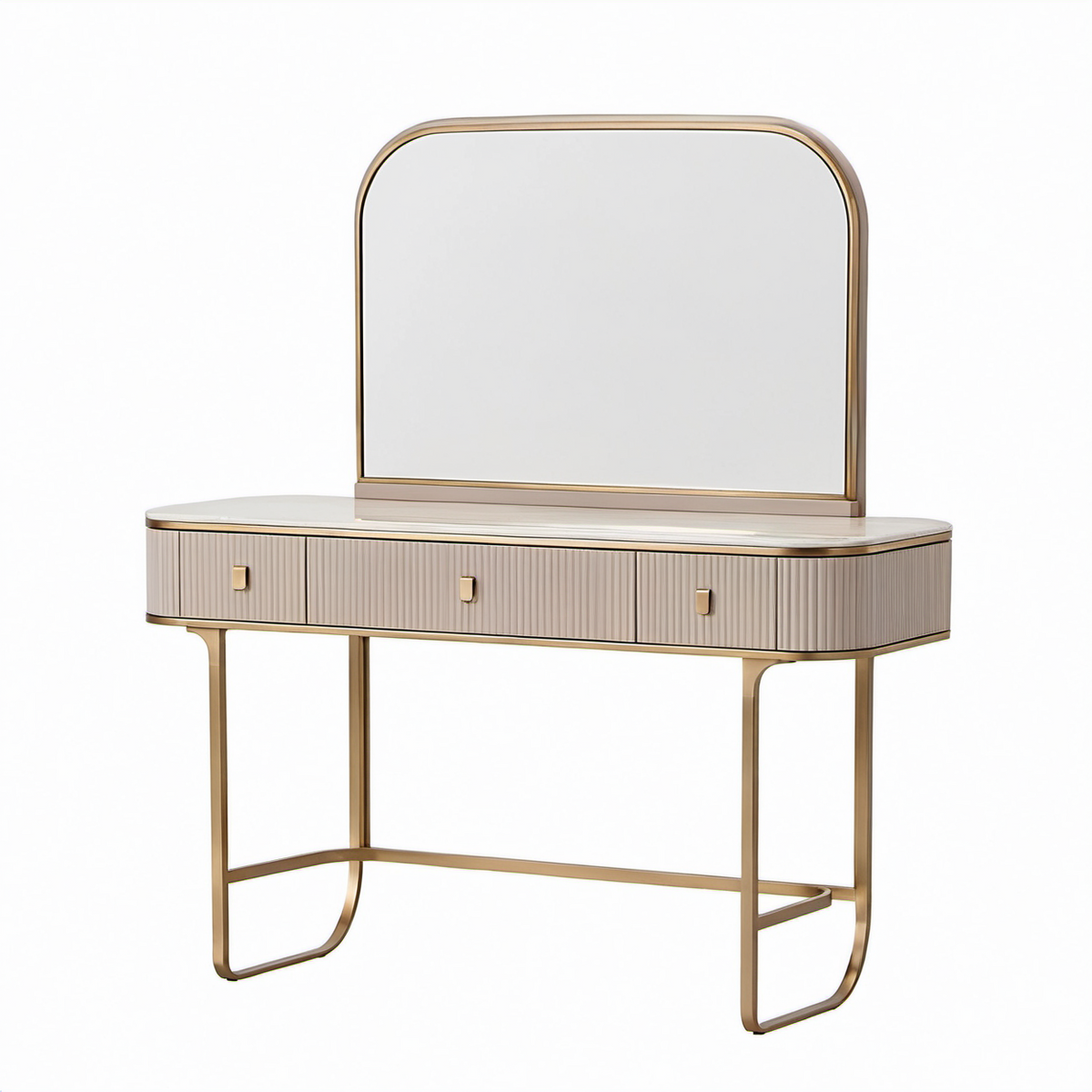 Tocador de MDF y Acero con Espejo Grande 120x40x140cm Beige