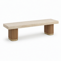 Banco de travertino y madera con detalles metálicos 200x40x45 cm beige