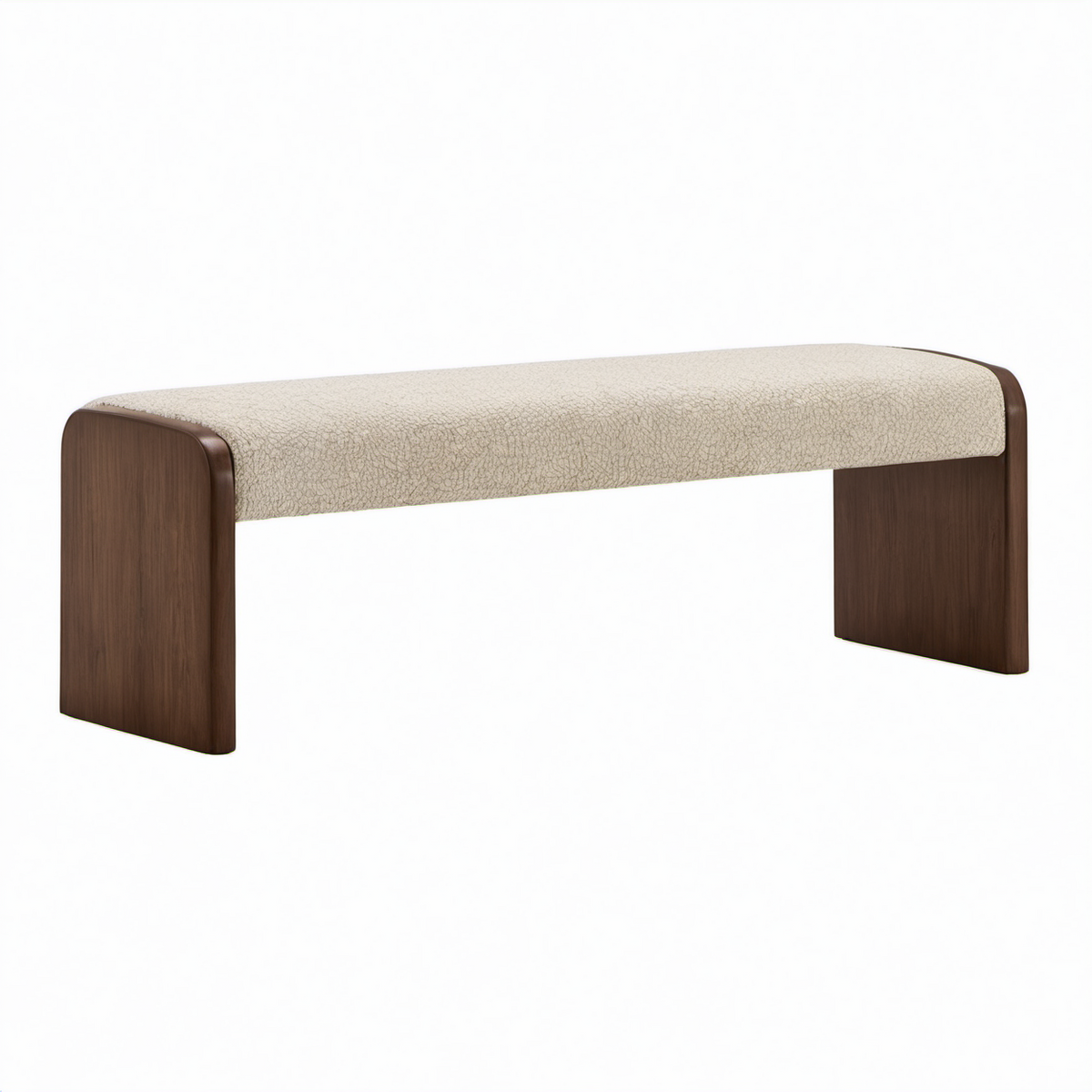 Banco madera con tapizado bouclé beige