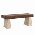 Banco de madera de nogal y piedra travertino 120x40x45 cm marrón/beige