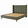 Cama doble de tela verde con estructura de madera 200x160 cm