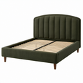 Cama doble de madera y poliéster verde con cabecero arqueado