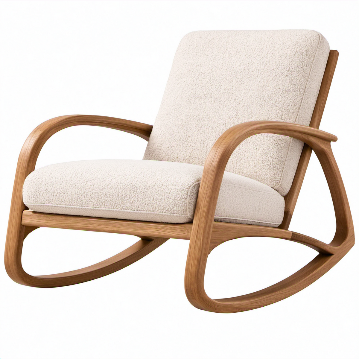 Mecedora de madera y tela bouclé crema 75x90x100 cm