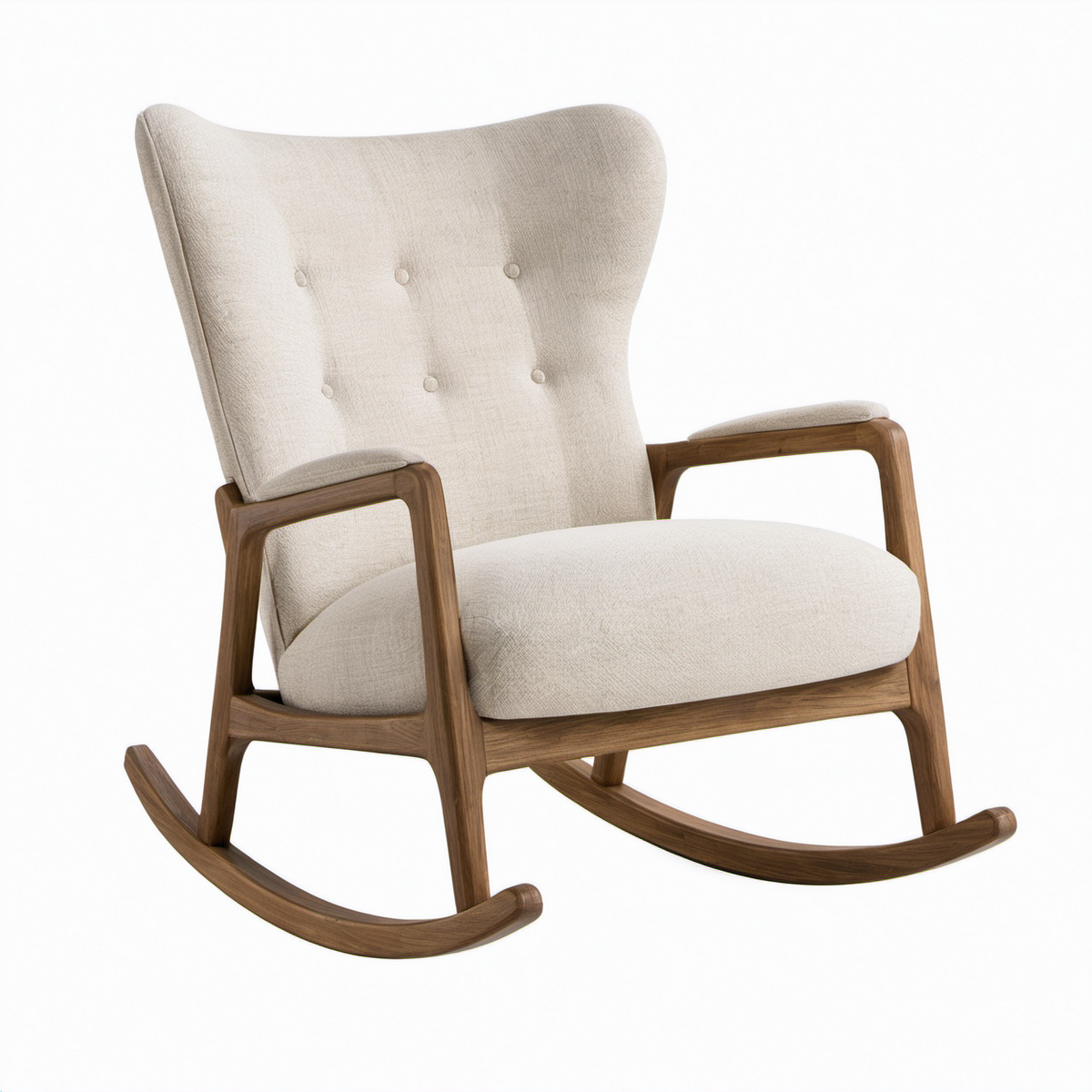 Mecedora de madera y poliéster color crema