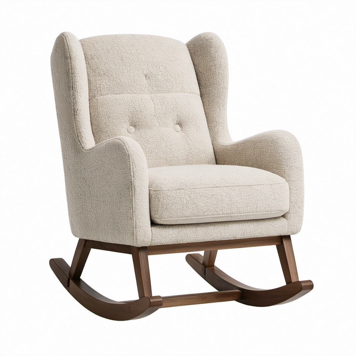 Mecedora de madera y tejido bouclé color crema 75x90x100 cm