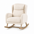 Mecedora de madera con tapizado bouclé beige