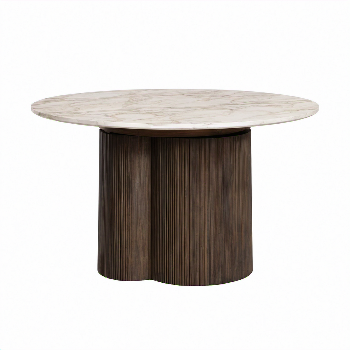 Mesa de comedor redonda de mármol y madera 120 cm blanco/marrón