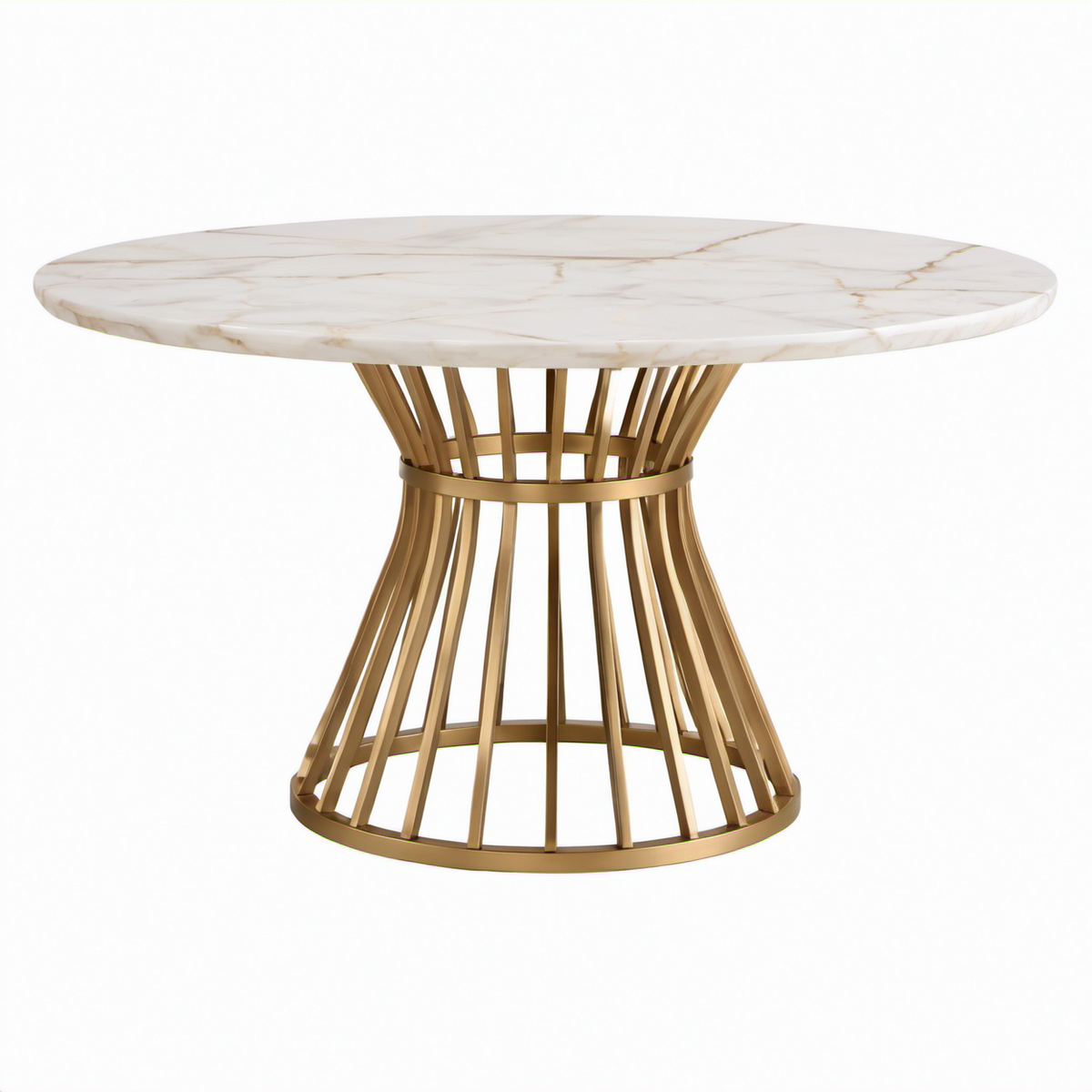 Mesa redonda de mármol y metal dorado, diámetro 120 cm