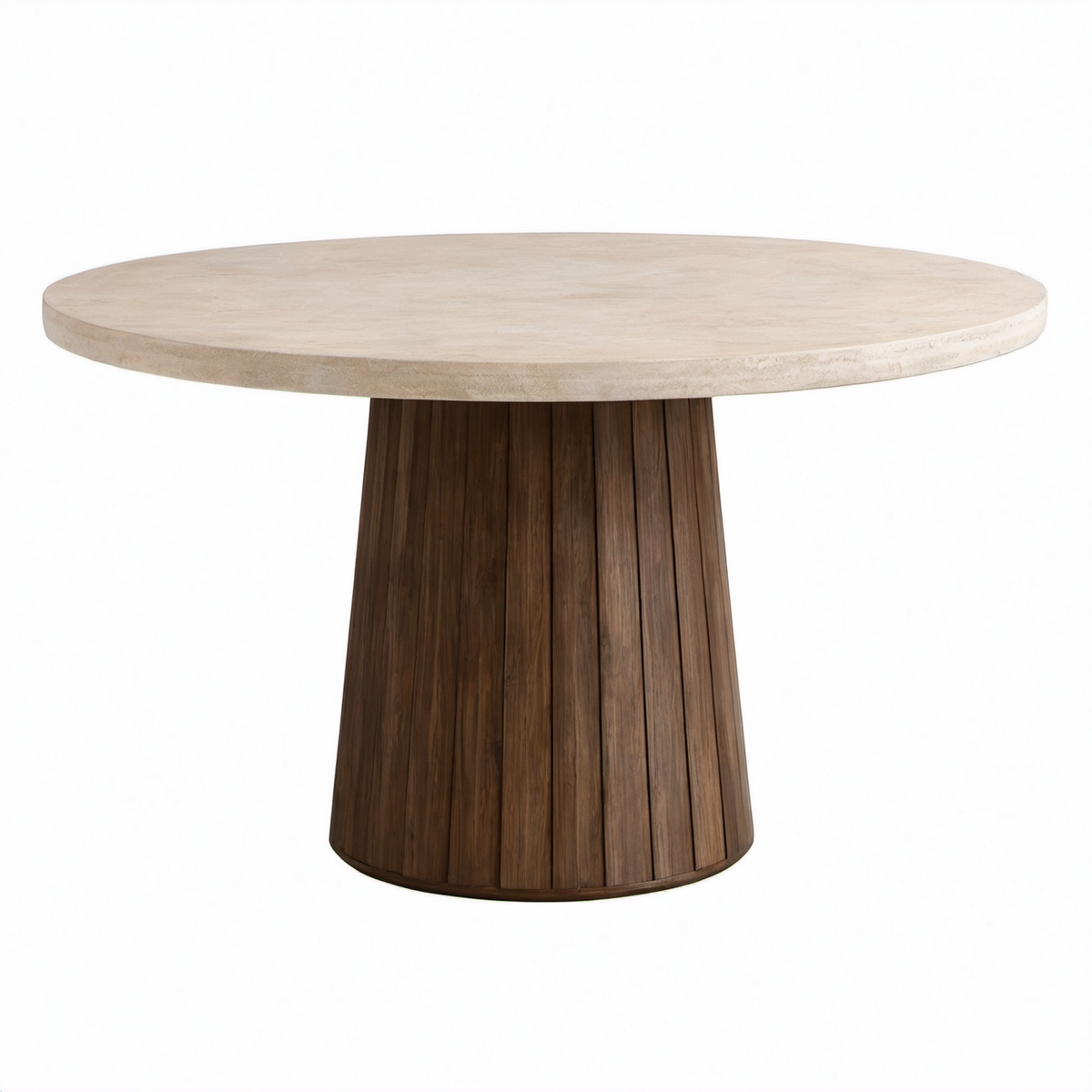 Mesa redonda de travertino y madera 120 cm