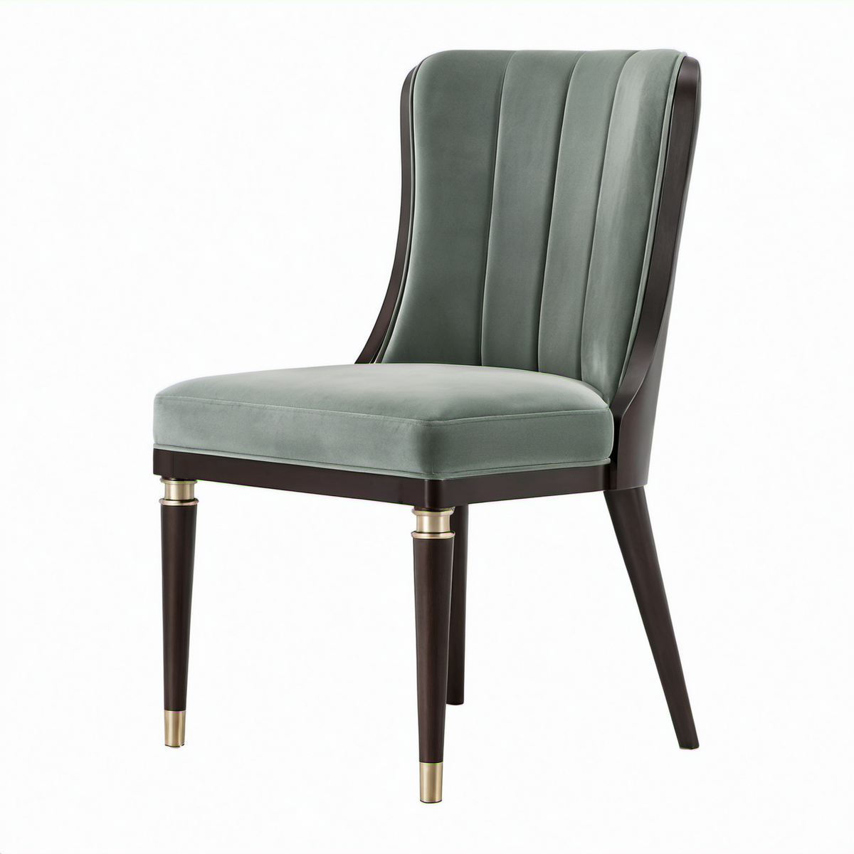 Silla de comedor de terciopelo verde y madera con detalles dorados 85x50x52 cm