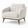 Sillón de Tela Bouclé Crema con Patas de Madera de Nogal