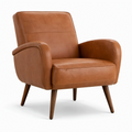 Sillón de piel sintética marrón con patas de madera