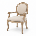 Sillón de madera de roble con tapizado de lino beige
